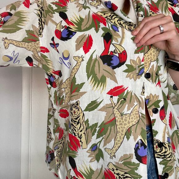 Rhapsody Safari Jungle Print Button Up Cotton Blouse Vintage 1990s Size Large - Picture 11 of 12